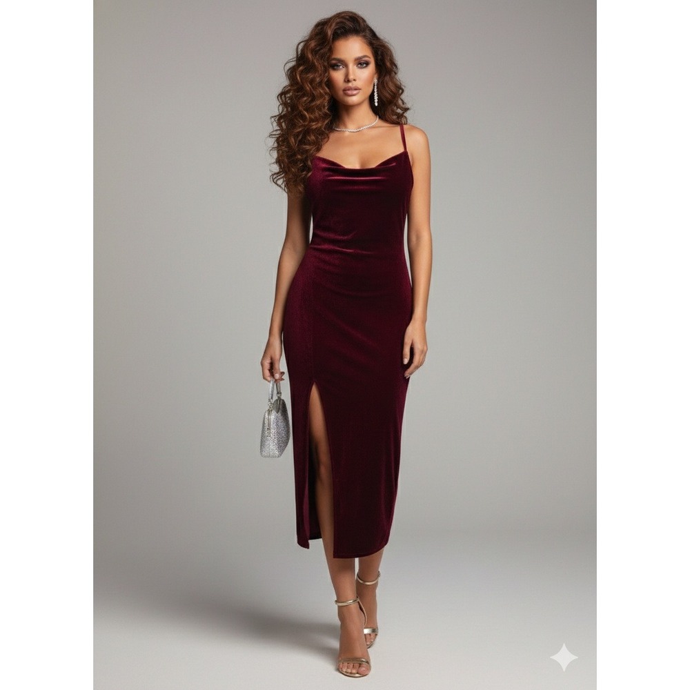 Velvet Slip Dress Womens L Burgundy Y2K Whimsigoth Gothic Romantic Coquette